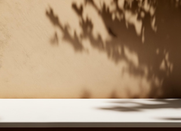 empty white marble stone counter table top with leaf shadow