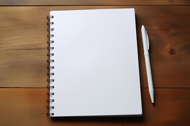 Empty White Notebook Pen Wooden