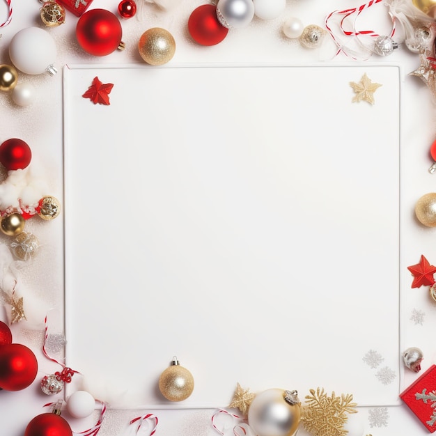 empty white paper with christmas decorations frame border