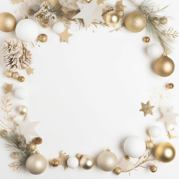 empty white paper with christmas decorations frame border