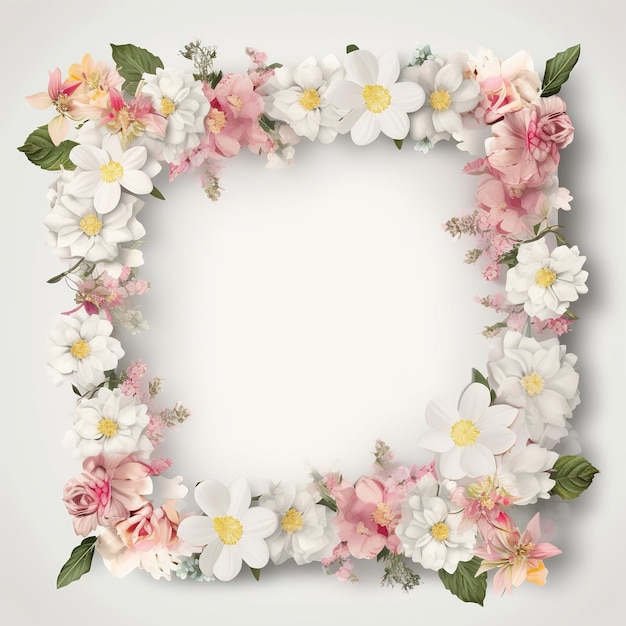 empty white paper with colorful flowers frame border