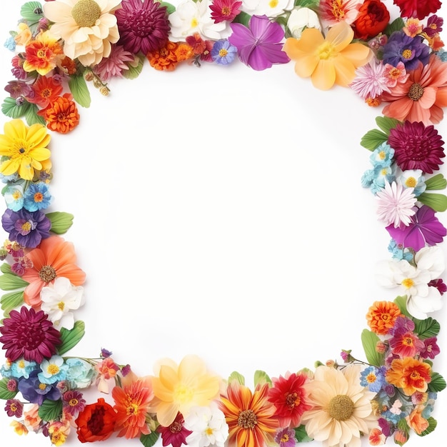 empty white paper with colorful flowers frame border