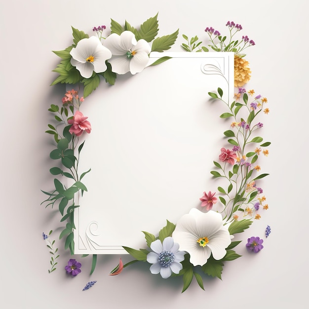 empty white paper with flowers frame border