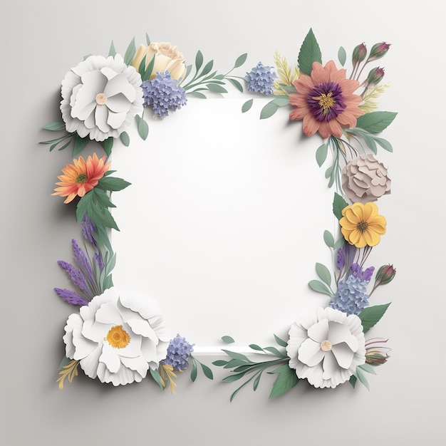 empty white paper with flowers frame border