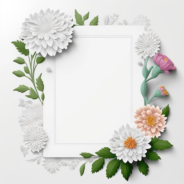 empty white paper with flowers frame border