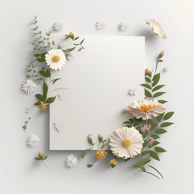 empty white paper with flowers frame border