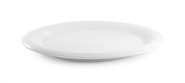 Empty white plate on white surface