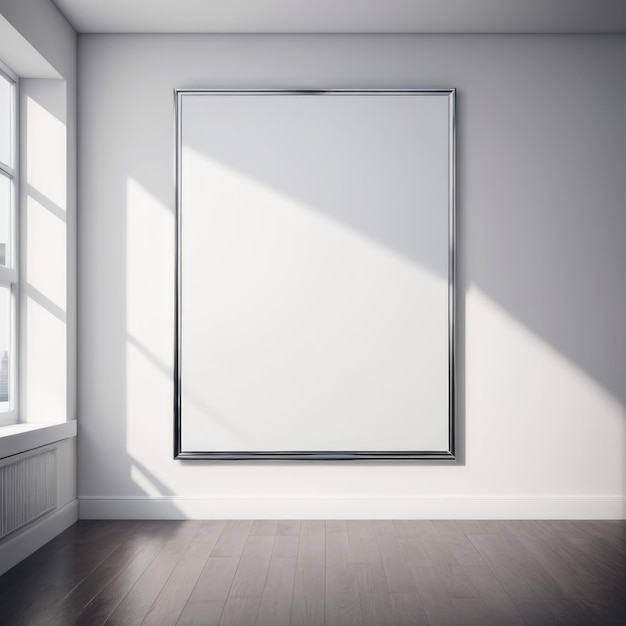 An empty white poster displayed on a wall