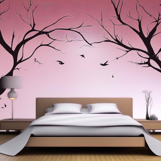 empty white room with black wall and white tree 3 d illustrationillustration of a bird on a backgro