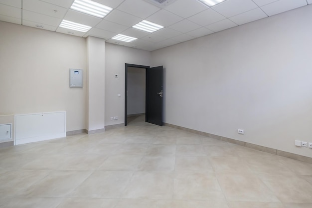 Empty white room with repair and without furniture room for office or clinic