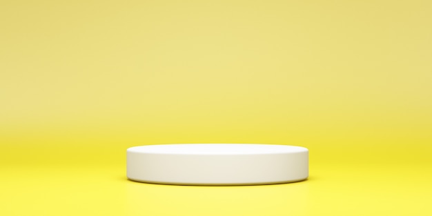 Empty White Round Podium on Yellow Studio Background