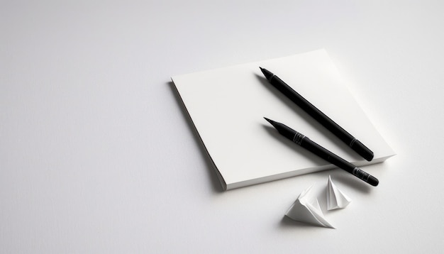 Empty white sheet of paper with pens on the table background blank mockup