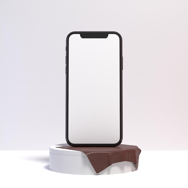 Empty white smartphone screen with podium display for mockup illustration 3d render