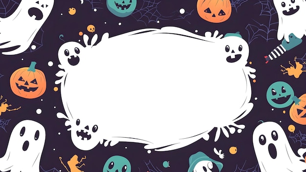 Empty white space in the center surrounded by halloween themed horror images graphic resources