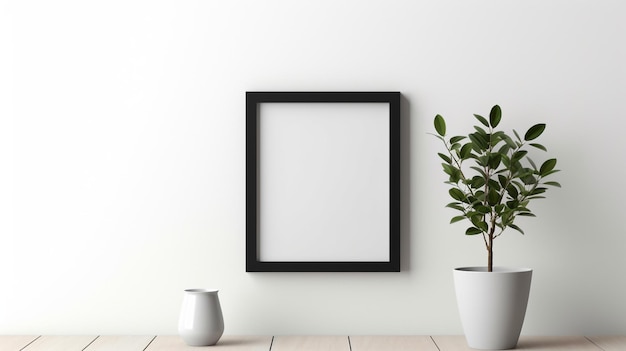 Empty white wall blank poster in elegant black frame AI generated