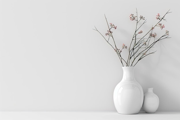 Empty White Wall with Plant in Vase for Modern Interiors