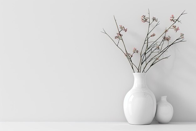 Photo empty white wall with plant in vase for modern interiors