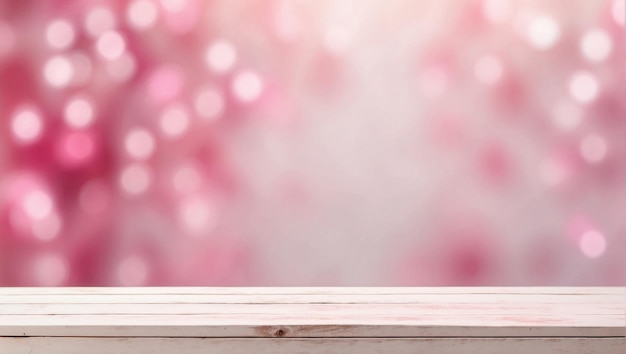 Photo empty white wooden table for product display with pink abstract blurred bokeh background