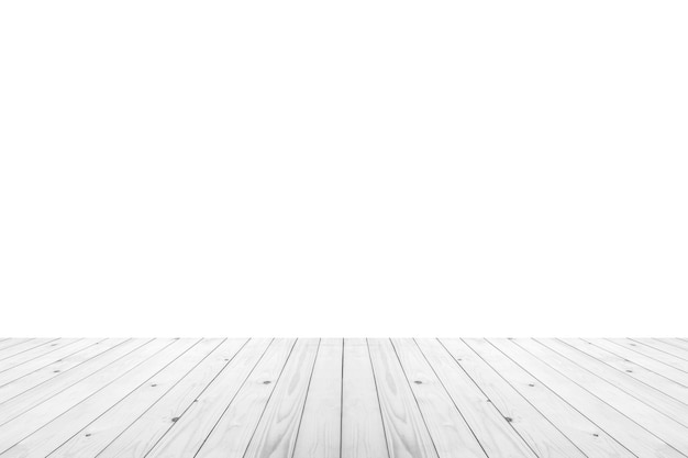 Empty white wooden table top isolated on white background