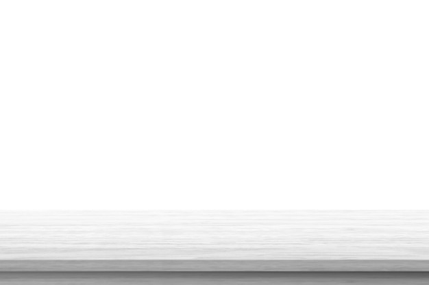 Empty white wooden table top isolated on white background