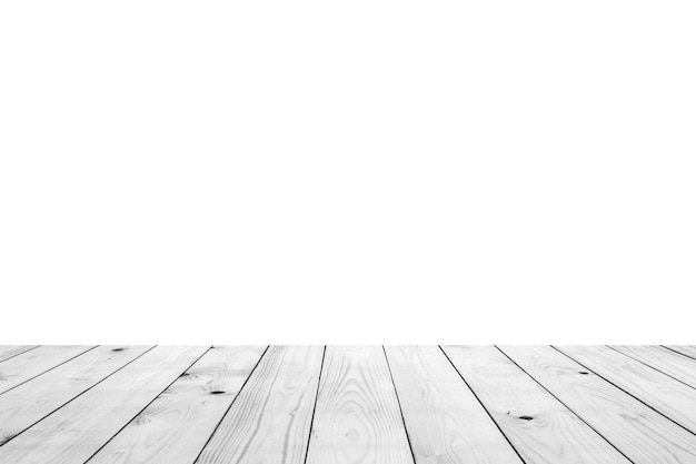 Empty white wooden table top isolated on white background