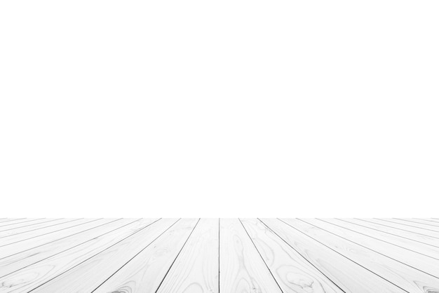 Empty white wooden table top isolated on white background