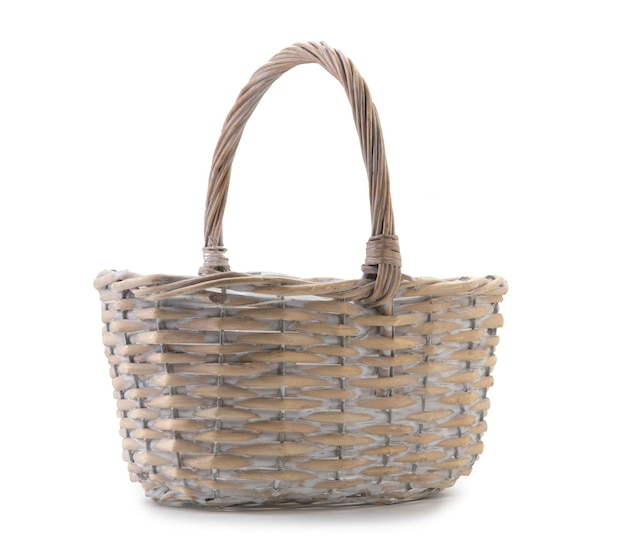 Empty wicker basket isolated on white background easter concept