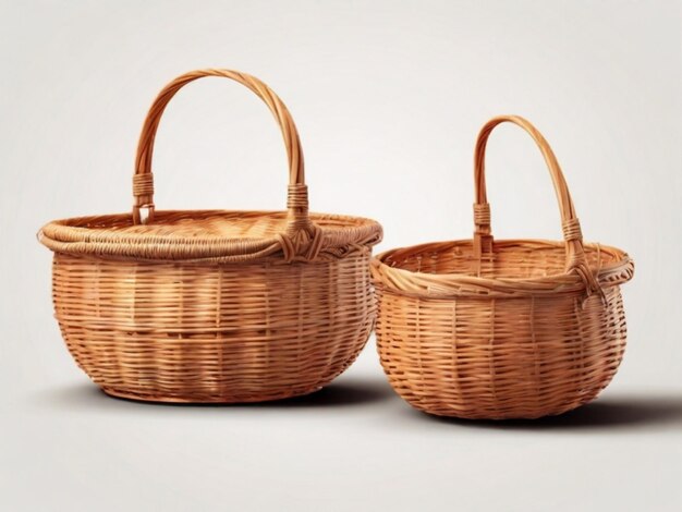 Empty wicker basket on isolated white background