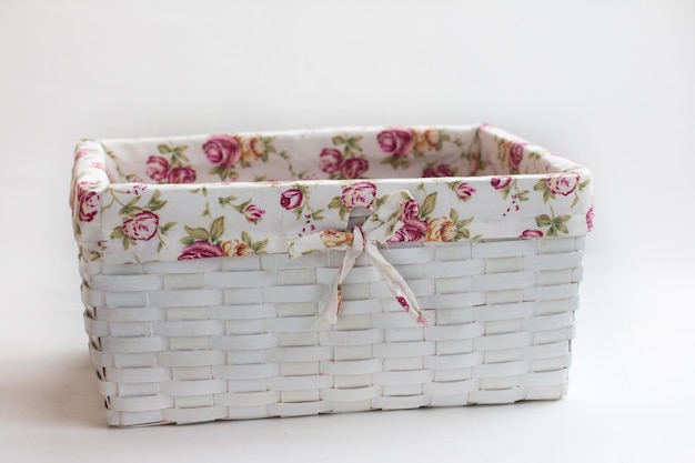 Empty wicker basket made of vines on a white background Easter Item