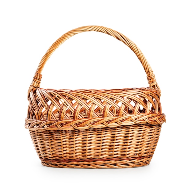 Empty wicker basket. Single object isolated on white background with clipping path