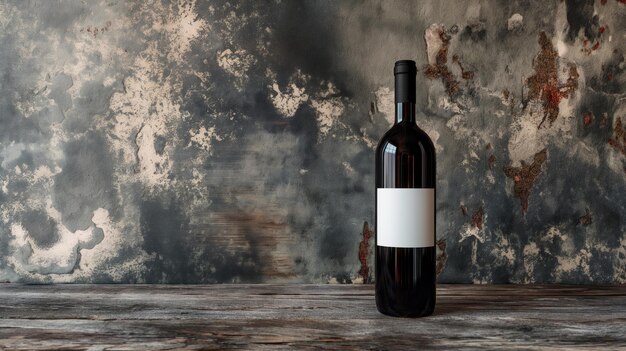 empty wine bottle label mockup on a rustic background awaiting your design