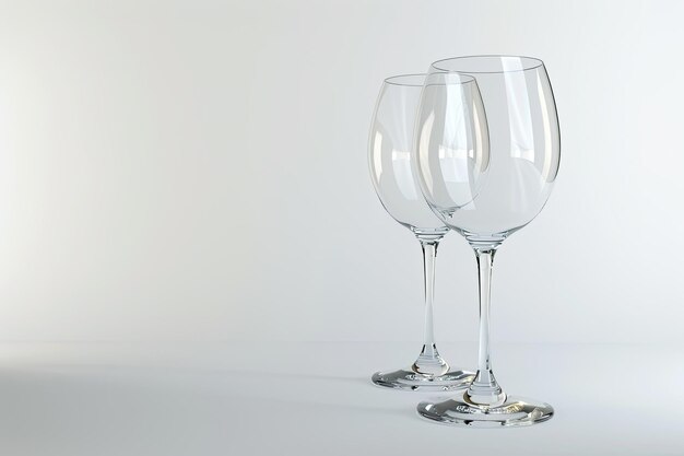 Photo empty wine glasses with reflection on white background