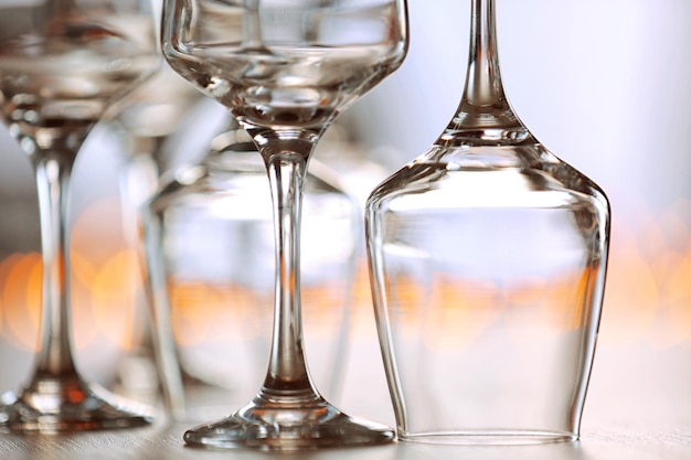 Empty wineglasses on a table close up