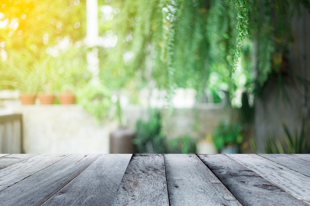 Empty wood floor with Lanscape background blurred