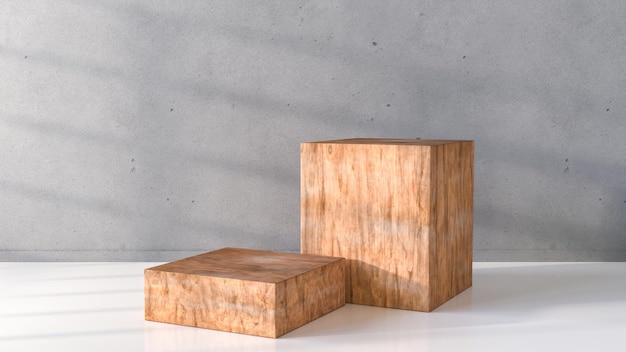 Empty wood pedestal on concrete background