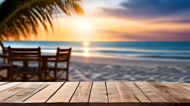 Empty wood table in beach sunlights background