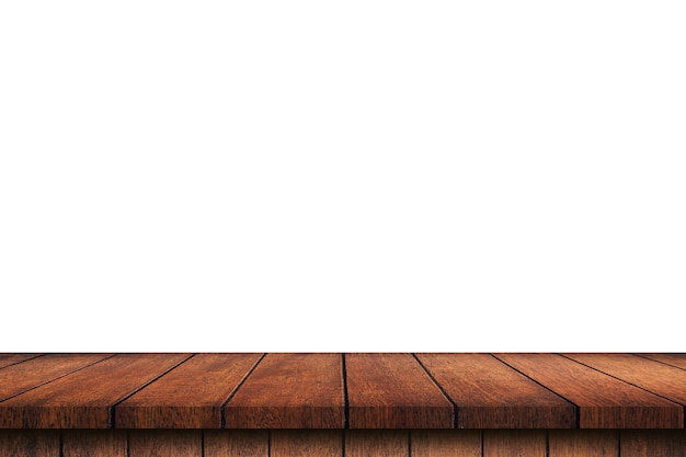 Empty wood table on isolate white background and display montage with copy space for product.