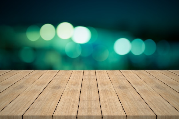 Empty wood table top on blurred background