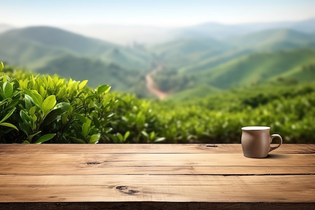 empty wood table top tea garden banner background