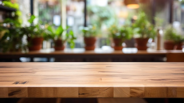 Empty Wood Table Top with Blurred Kitchen Background AI Generated