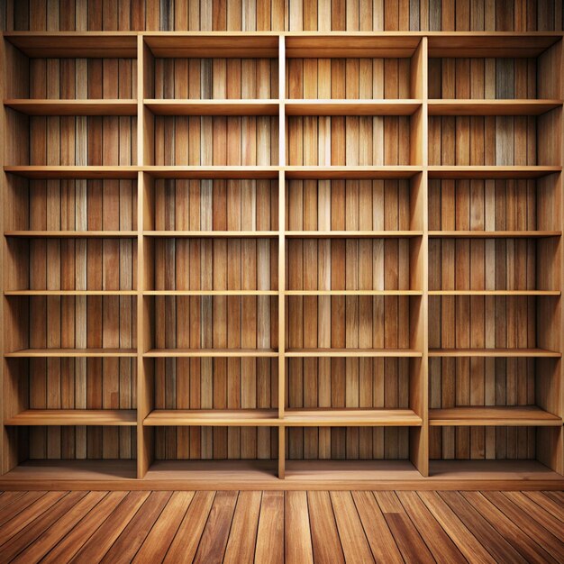 Empty wooden bookshelves isolated for home library and storage