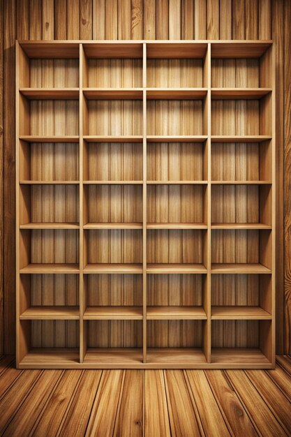 Empty wooden bookshelves isolated for home library and storage