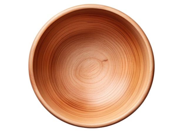 Empty wooden bowl isolated on white background top view Generative AI