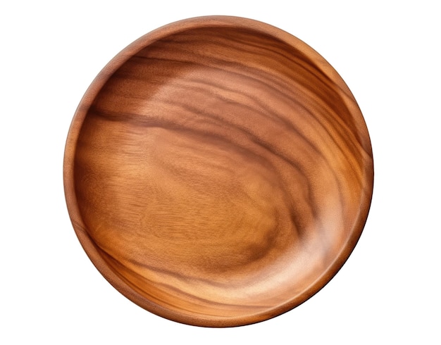 Empty wooden plate isolated on white background top view Generative AI