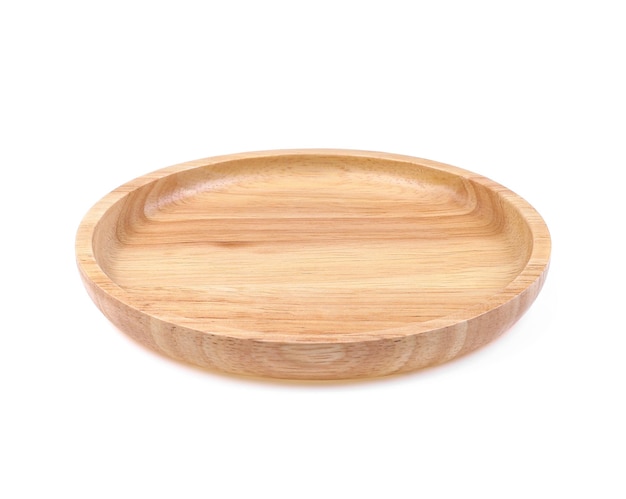 Empty wooden plate isolated on white background