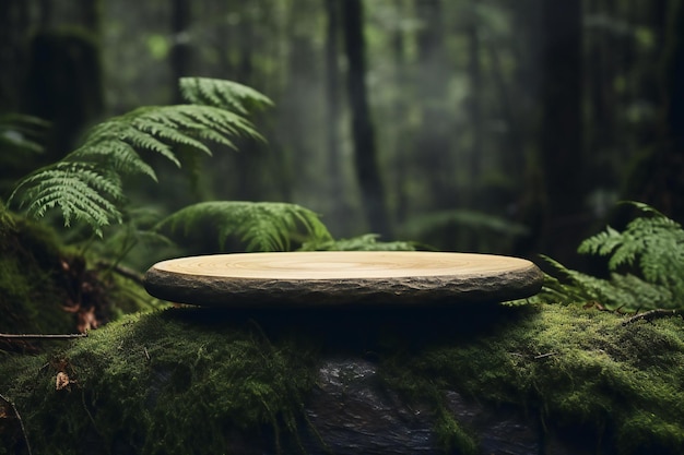 Empty wooden platform in the forest