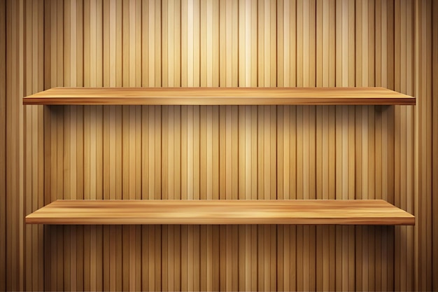 Photo empty wooden shelves on wall for interior design and organization