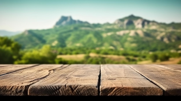 Empty Wooden table blurred background Generative AI