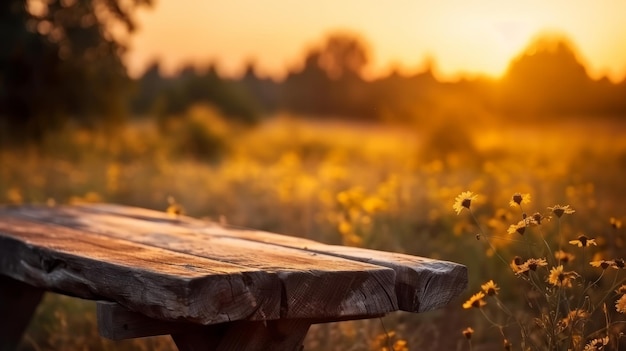 Empty Wooden table blurred background Generative AI