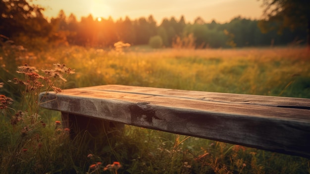 Empty Wooden table blurred background Generative AI